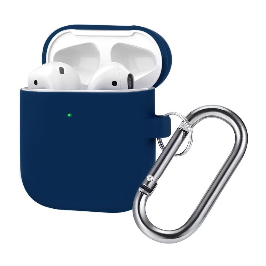 Силиконовый чехол для Apple Airpods 1/2 с карабином, темно-синий