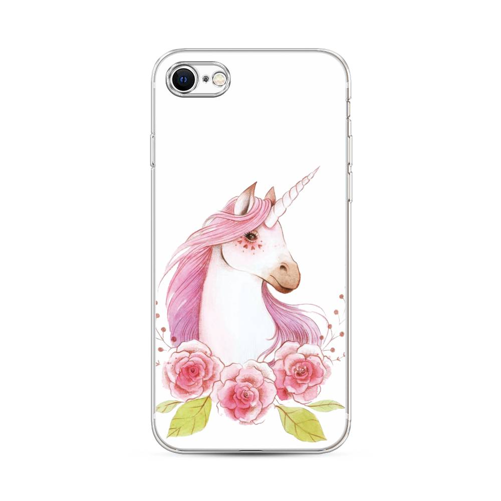 

Чехол на Apple iPhone 7 "Единорог цветы", Белый;розовый;серый, 12450-1