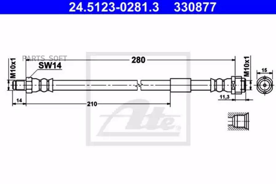 ATE 24-5123-0281-3 Шланг тормозной задн.[280mm]