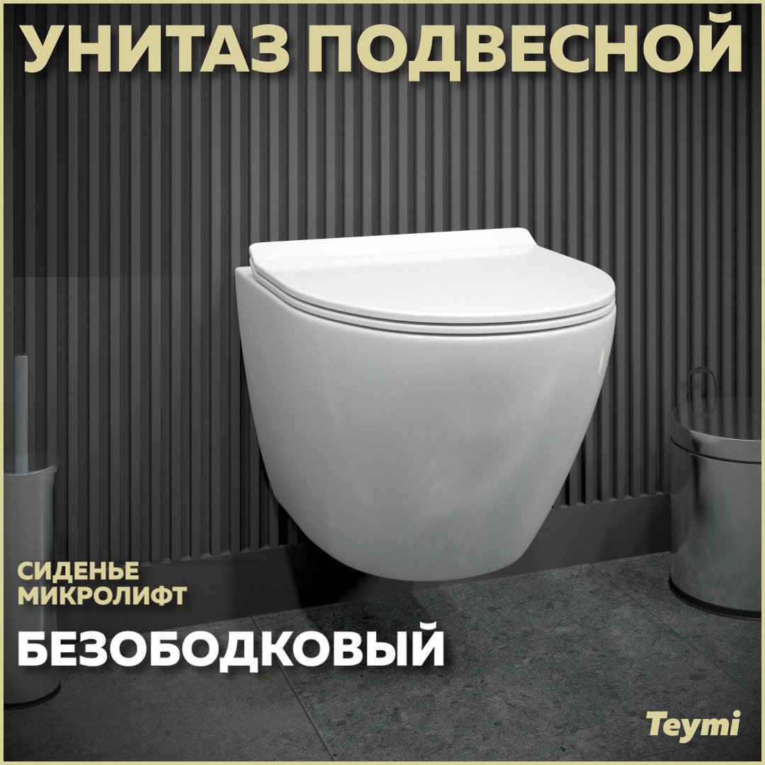 Унитаз подвесной Teymi Lina Pro безободковый, сиденье микролифт T40106