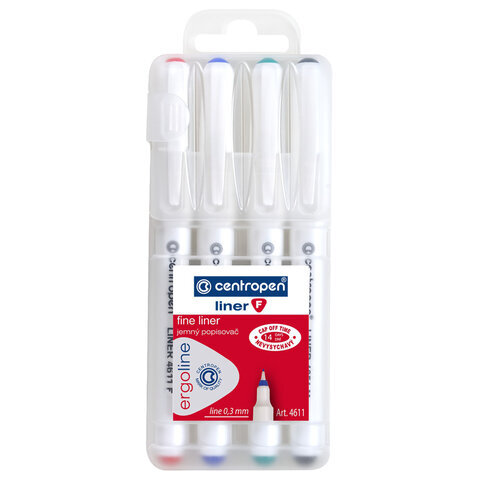

Ручки капиллярные линеры 4 ЦВ CENTROPEN Liner корпус белый линия 0,3мм 4611/4, 2 4611 0401