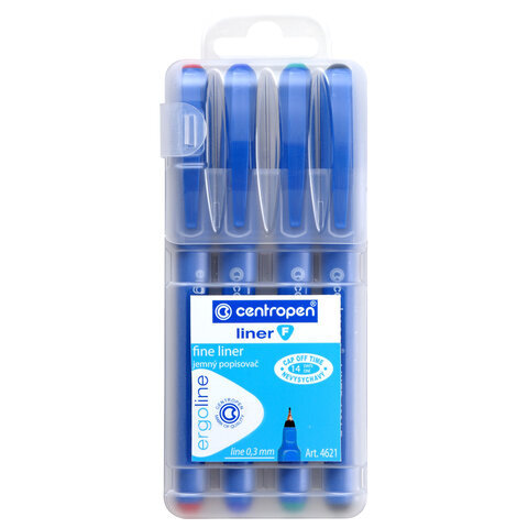 

Ручки капиллярные (линеры) 4 ЦВЕТА CENTROPEN Liner, корпус синий, линия 0,3мм, 4621/4