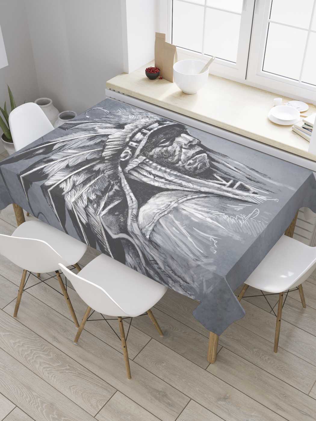 

Скатерть прямоугольная JoyArty "Портрет индейца" из сатена, 120x145 см, Портрет индейца