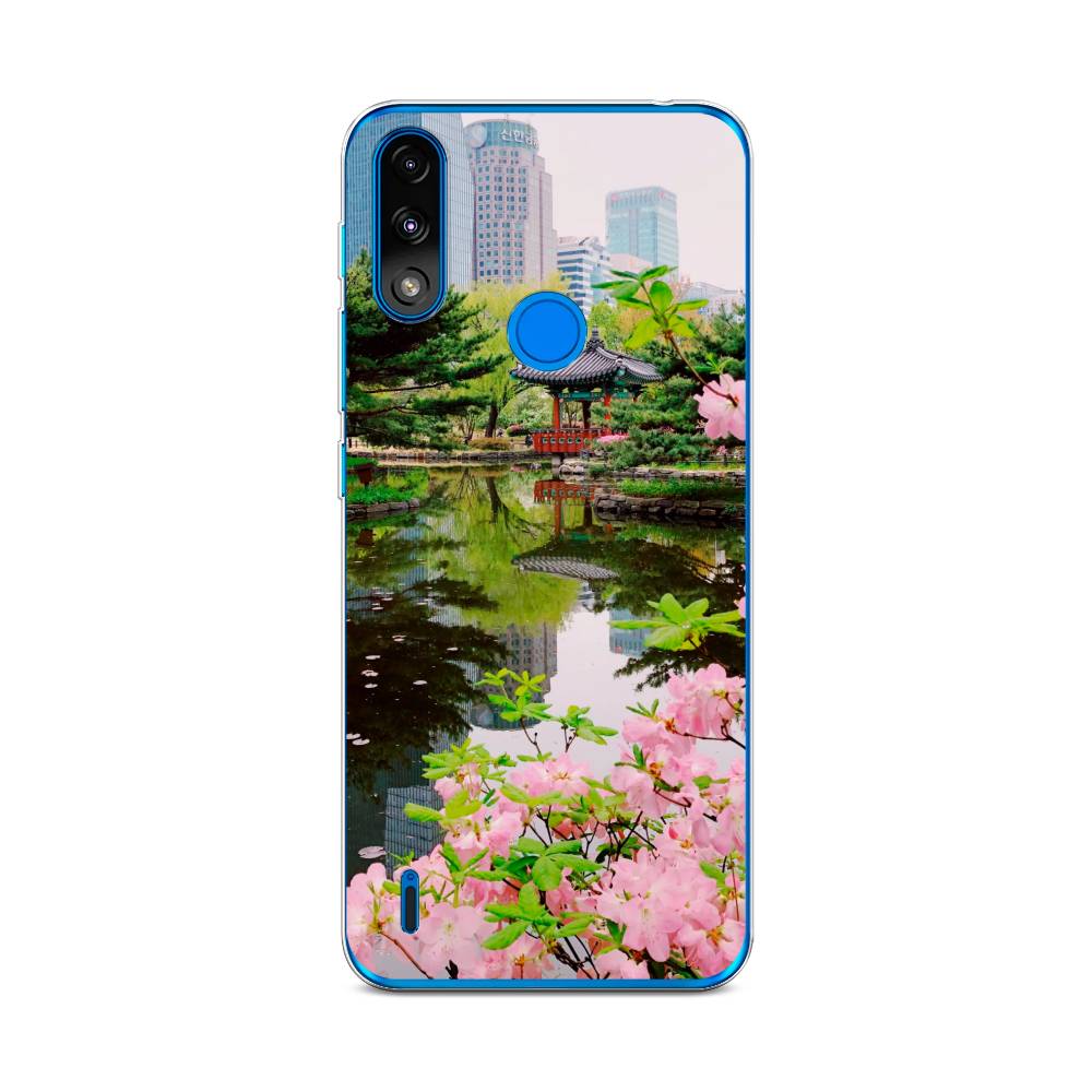 

Чехол на Lenovo K13/Motorola Moto E7 Power "Сакура возле озера", Зеленый;розовый;голубой, 113050-2