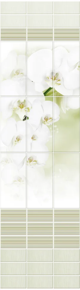 фото Панель пвх акватон novita-light белая орхидея узор из 3 панелей 0,25х2,7x0,008