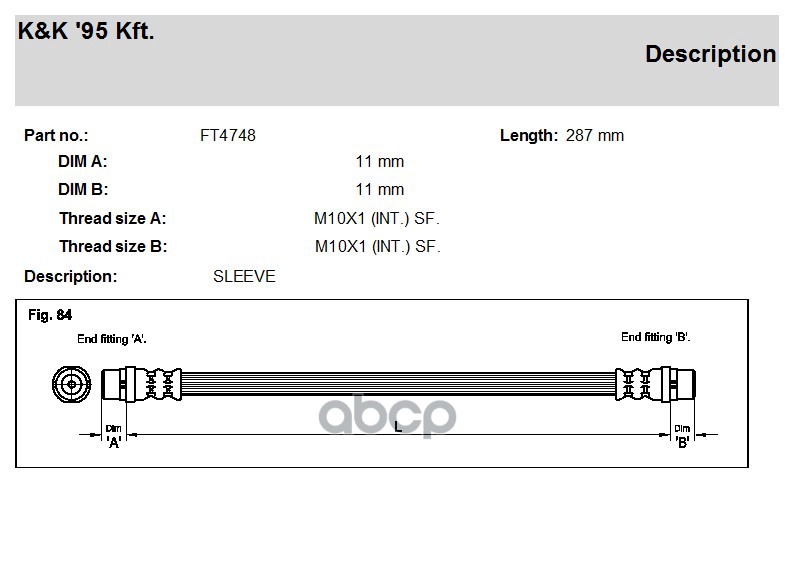 

Шланг Тормозной Передн Audi: 80 1.6 86-91 K&K арт. FT4748