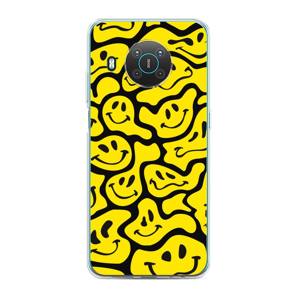 

Чехол на Nokia X20 "Расплывчатые смайлики желтые", Черный;желтый, 124750-6