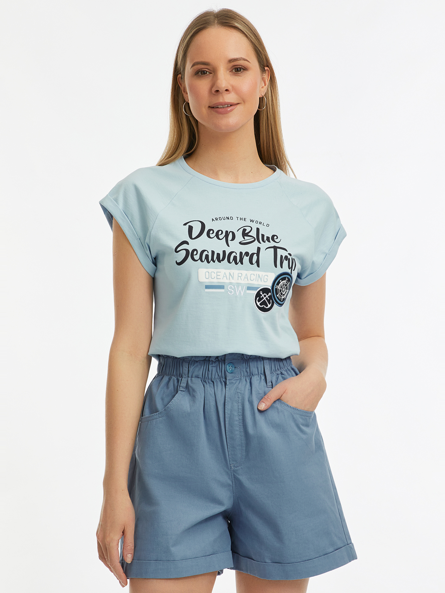 

Футболка женская oodji 14707001-130B синяя 2XS, Синий, 14707001-130B