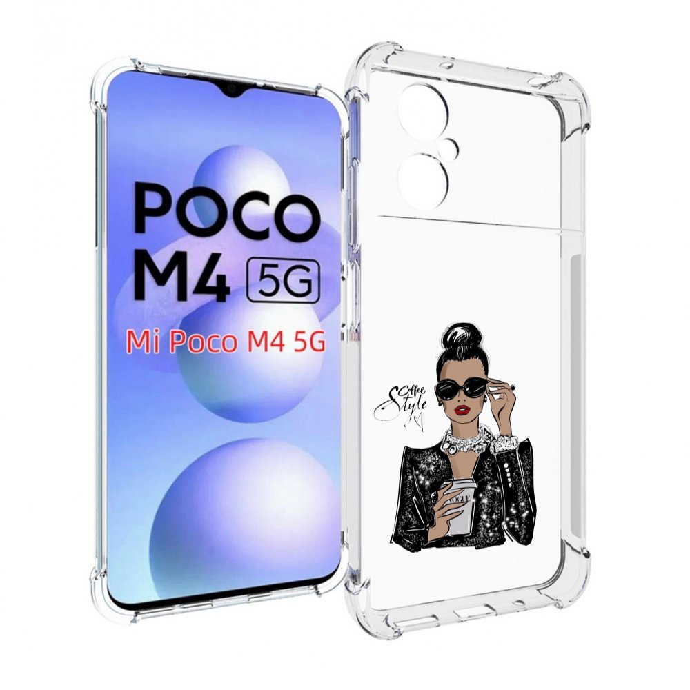 Чехол MyPads девушка в черных очках в пиджаке для Xiaomi Poco M4 5G