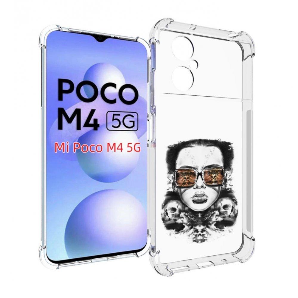 Чехол MyPads девушка с черепами в очках женский для Xiaomi Poco M4 5G