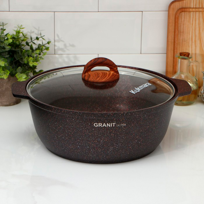 

Кастрюля-жаровня Granit ultra, 5 л, стеклянная крышка, антипригарное покрытие, цвет коричн, Коричневый, Granit Ultra