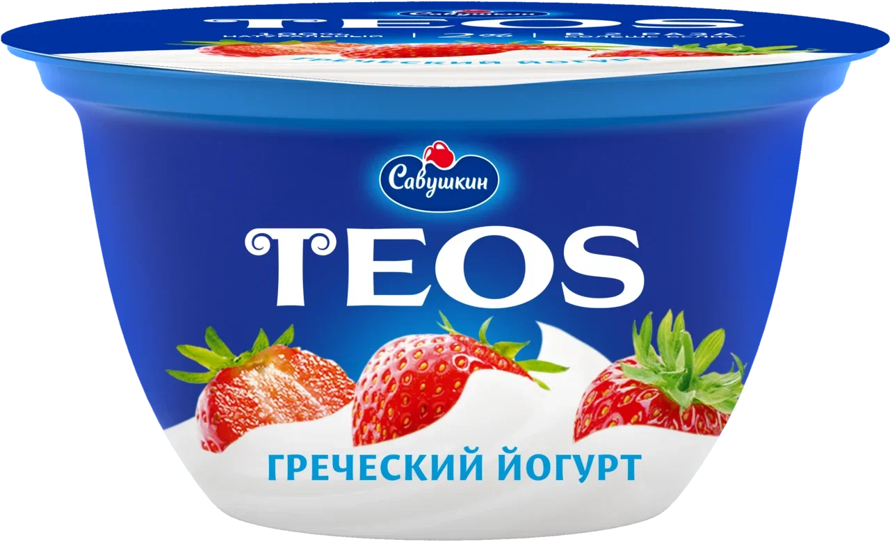 Йогурт Савушкин Teos Греческий клубника 2% БЗМЖ 140 г