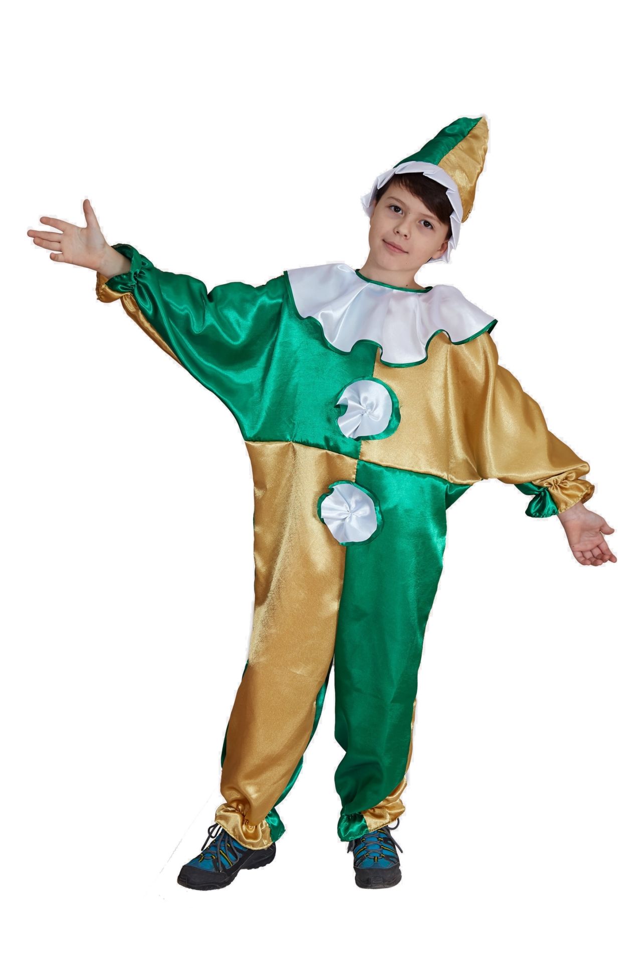 Карнавальный костюм Учитель Клоун, цв. зеленый; бежевый р.134