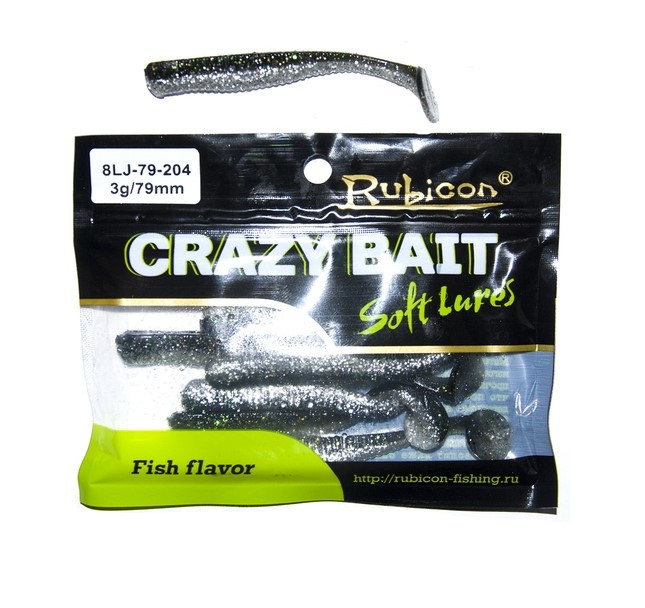 

Силиконовая приманка Rubicon Crazy Bait 79 мм, 204, 8 шт., Черный, Crazy Bait