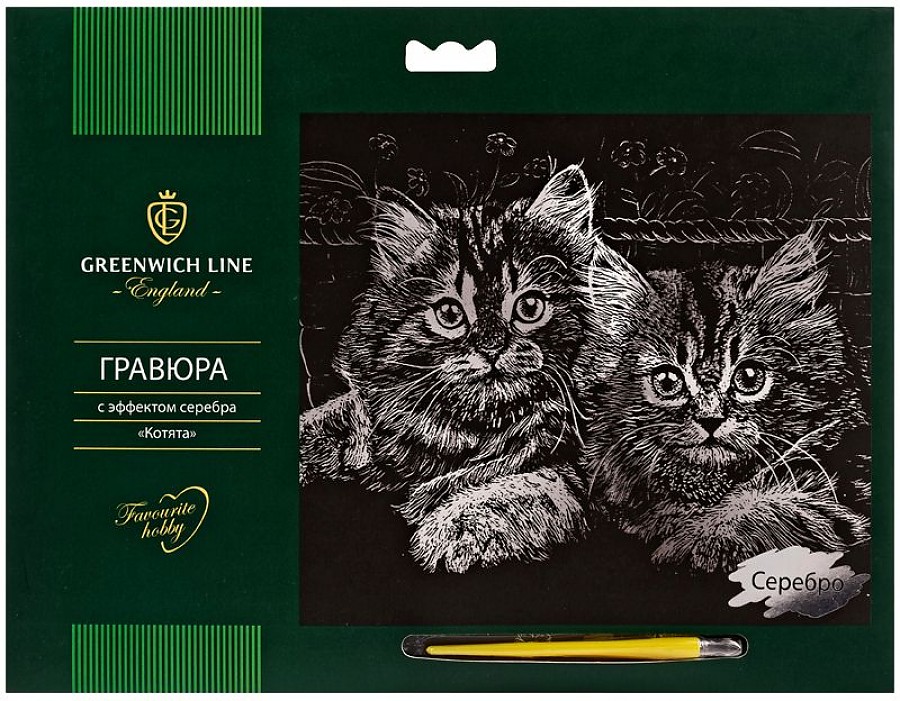 

Гравюра с эффектом серебра Greenwich Line "Котята", 29*21см, EA_22561