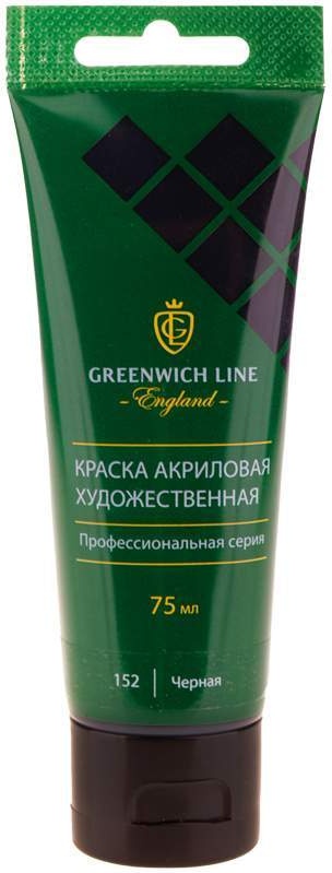 фото Краска акриловая художественная greenwich line, 75мл, черная