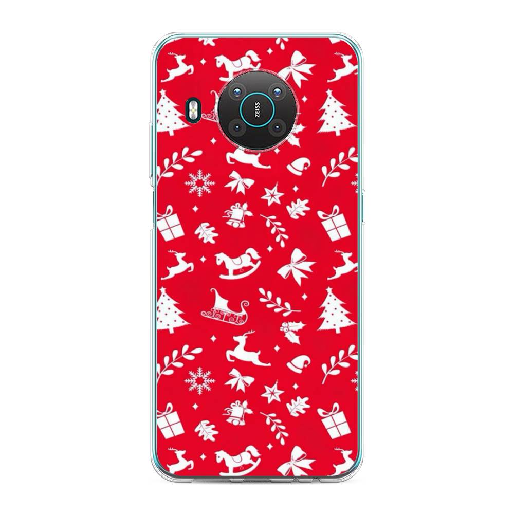 

Чехол на Nokia X20 "Красный новогодний фон", Красный;белый, 124750-5