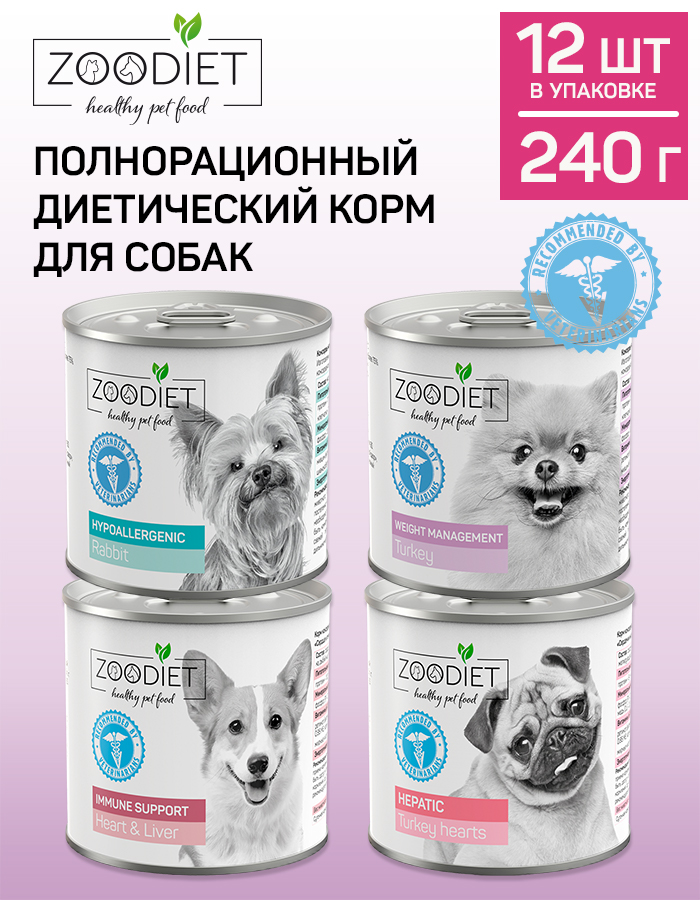 Консервы для собак Zoodiet МИКС-2 4 вкуса, 12 шт по 240 г