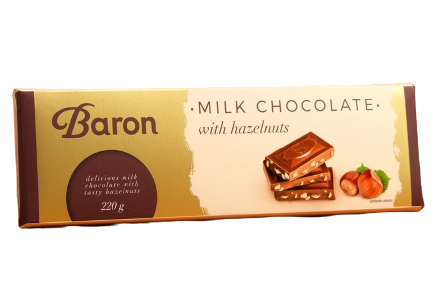 фото Молочный шоколад baron с фундуком, 220 г