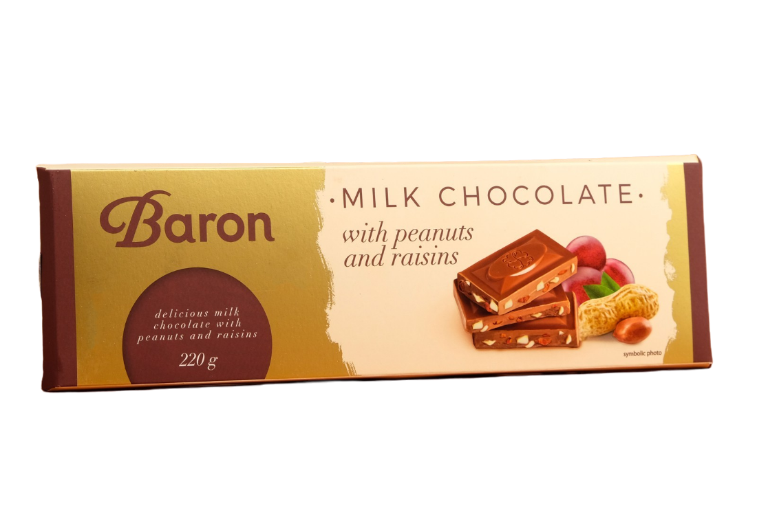 фото Молочный шоколад baron с арахисом и изюмом, 220 г