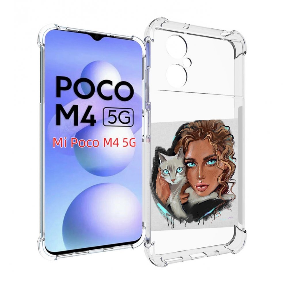 

Чехол MyPads девушка-с-котом-голубые-глаза женский для Xiaomi Poco M4 5G, Прозрачный, Tocco