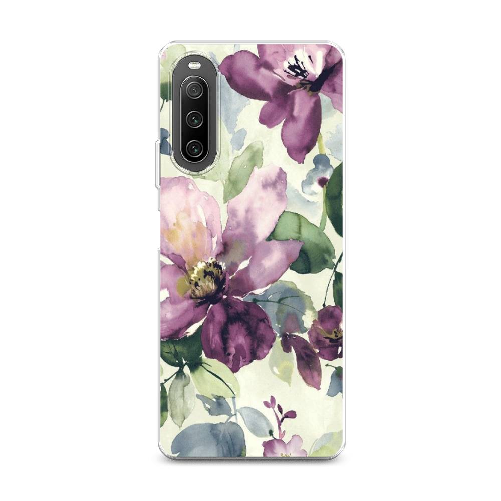 фото Силиконовый чехол "сиреневые цветы-акварель" на sony xperia 10 iv awog