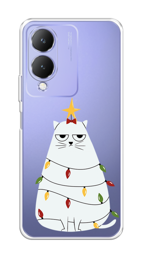 

Чехол на Vivo Y17s "Котик в гирлянде", Белый;красный;желтый, 269850-1