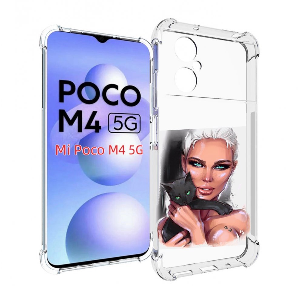 

Чехол MyPads девушка-с-черным-котиком женский для Xiaomi Poco M4 5G, Прозрачный, Tocco