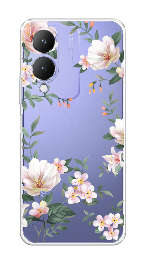 

Чехол на Vivo Y17s "Beautiful white flowers", Бежевый;зеленый, 269850-1