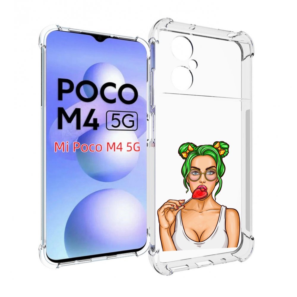 

Чехол MyPads девушка-с-чупачупсом-в-виде-сердца женский для Xiaomi Poco M4 5G, Прозрачный, Tocco