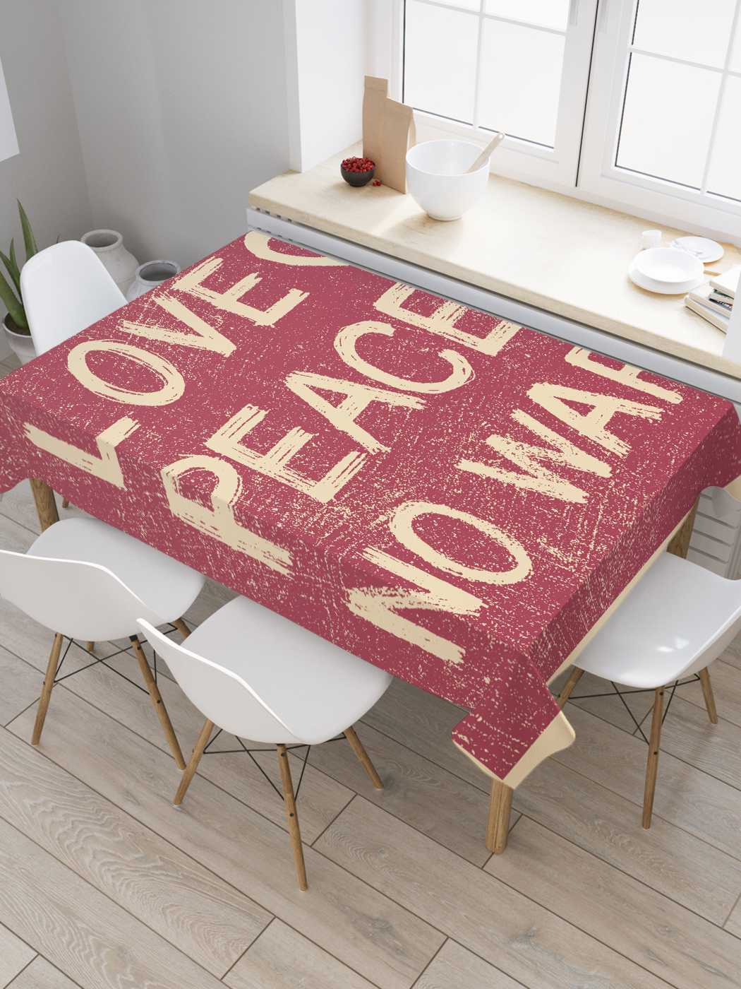 

Скатерть прямоугольная JoyArty "Мир без войны" из оксфорда, 180x145 см, Голубой, Мир без войны