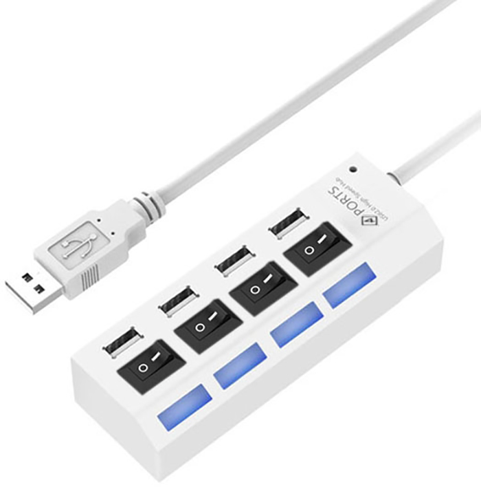 фото Usb-концентратор (хаб) gsmin gp-01 на 4 порта с выключателем (1а, 5v, usb 2.0) (белый)