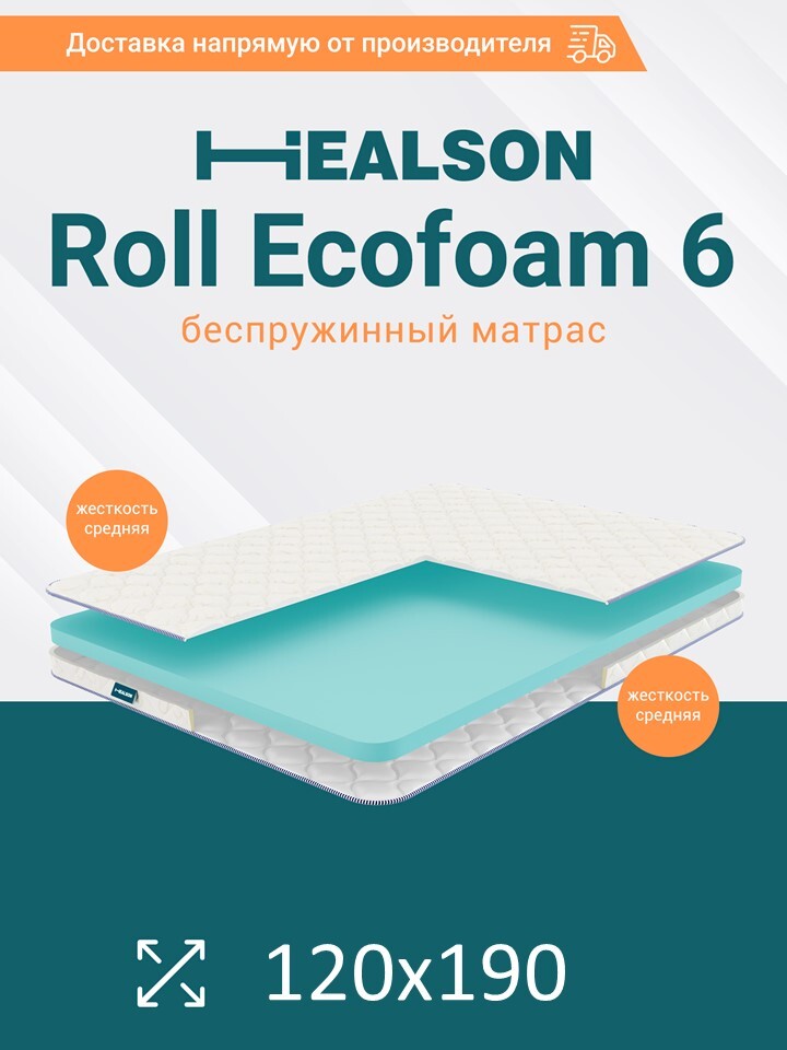 

Матрас анатомический на кровать. Healson Roll ecofoam 6 120х190, Roll ecofoam 6