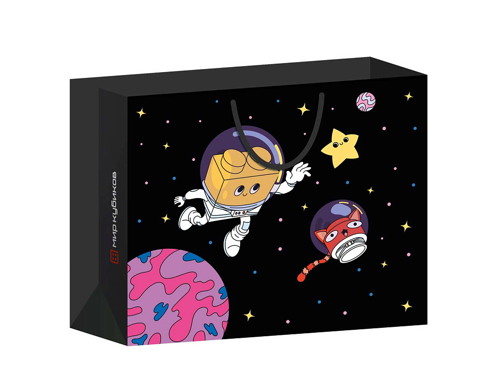 Пакет подарочный «Кубикоша в космосе», черный 50*60 (xl) BagXL_black_space_MK