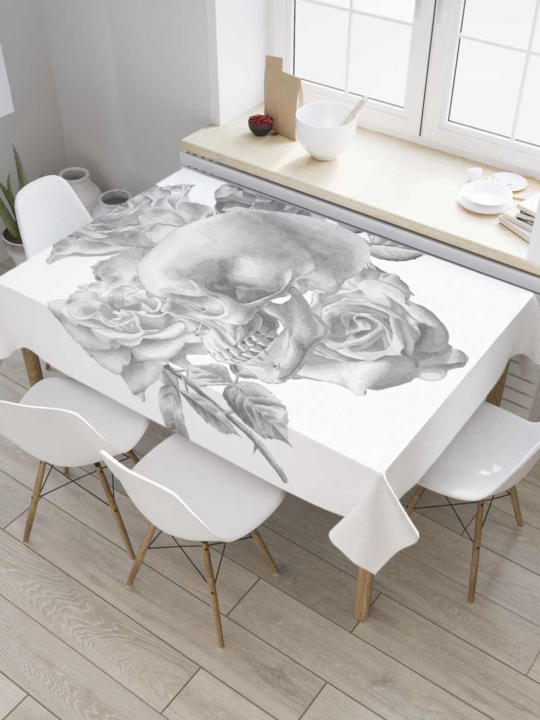 

Скатерть прямоугольная JoyArty "Череп в розах" из сатена, 120x145 см, Череп в розах