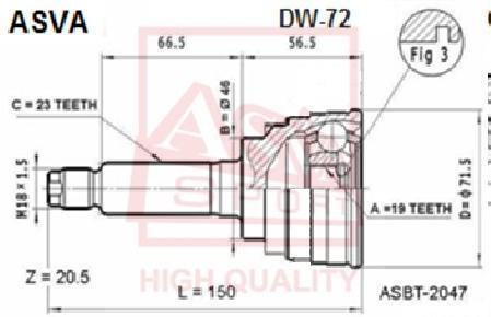 

ASVA ШРУС наруж.19x46x23 DAEWOO MATIZ ASVA DW72