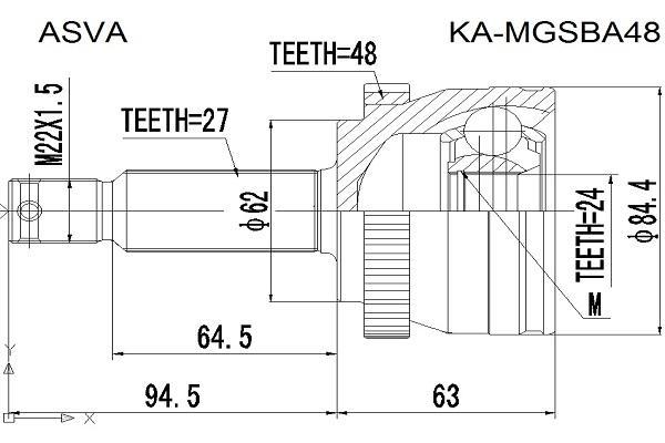 

ASVA ШРУС наруж.24x62x27 KIA MAGENTIS 2006-2008 ASVA KAMGSBA48