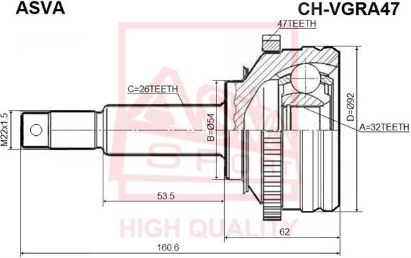 

ASVA ШРУС наруж.32x54x26 CHRYSLER VOYGER 1995-2001 ASVA CHRVGRA47