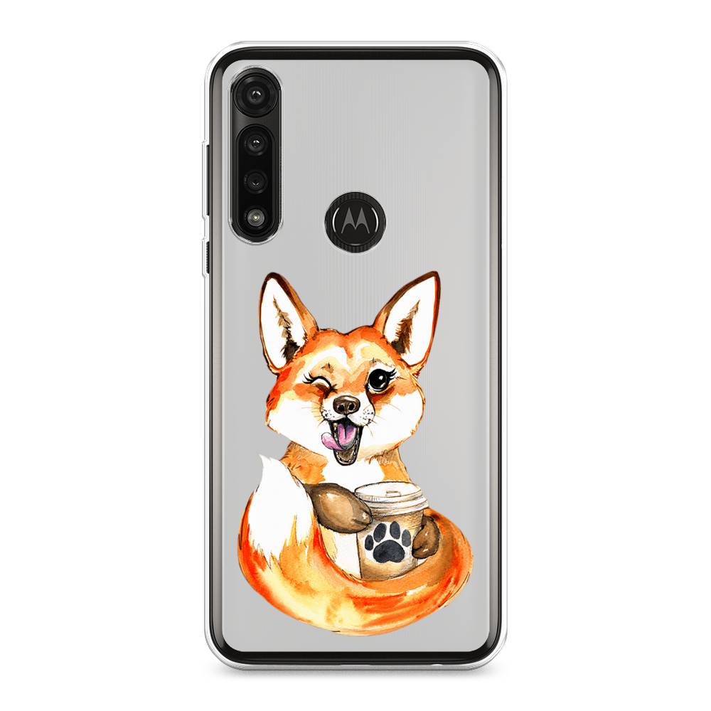 

Чехол на Motorola Moto G Power 2020 "Подмигивающая лиса с кофе", Оранжевый;белый;коричневый, 242650-4