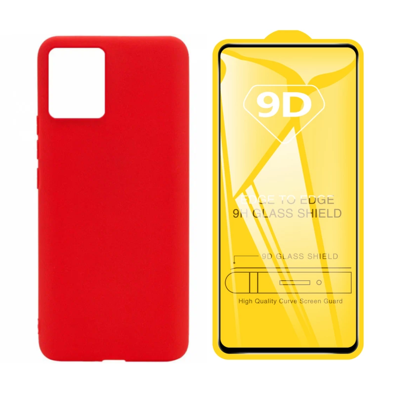 

Чехол силиконовый и стекло Qvatra для Realme 8i красный, для Realme 8i красный