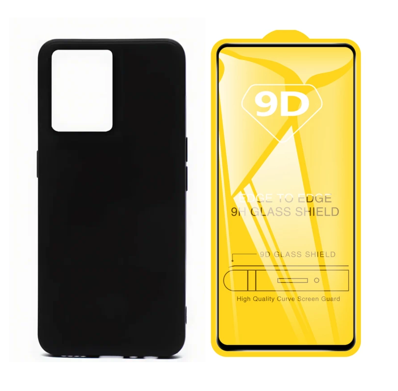 

Чехол силиконовый и стекло Qvatra для Realme 9 черный, для Realme 9 черный