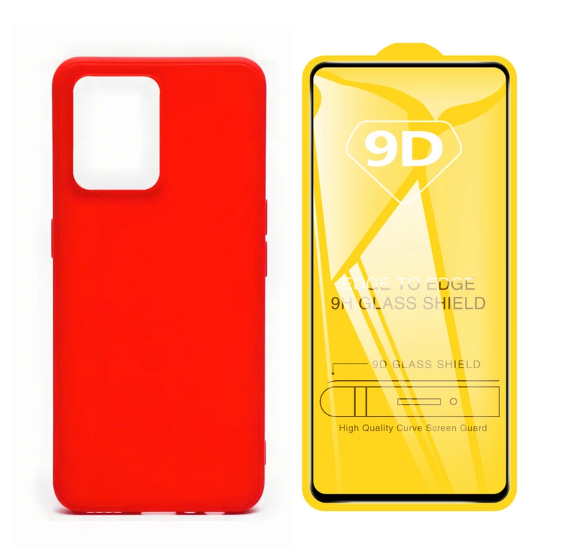 

Чехол силиконовый и стекло Qvatra для Realme 9 Pro красный, для Realme 9 Pro красный