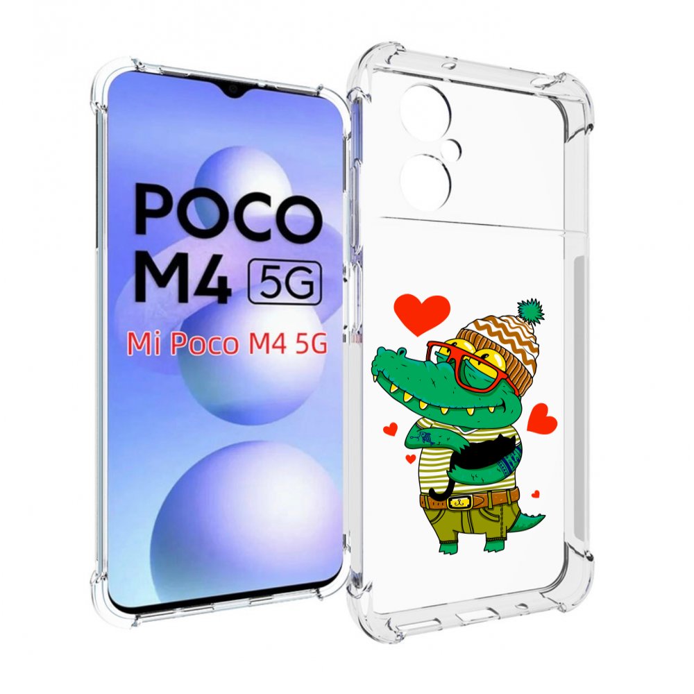 Чехол MyPads зеленый-крокодильчик-в-красной-оправе для Xiaomi Poco M4 5G