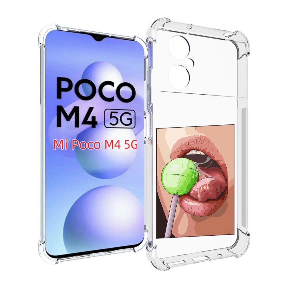 

Чехол MyPads зеленый-чупа-чупс женский для Xiaomi Poco M4 5G, Прозрачный, Tocco