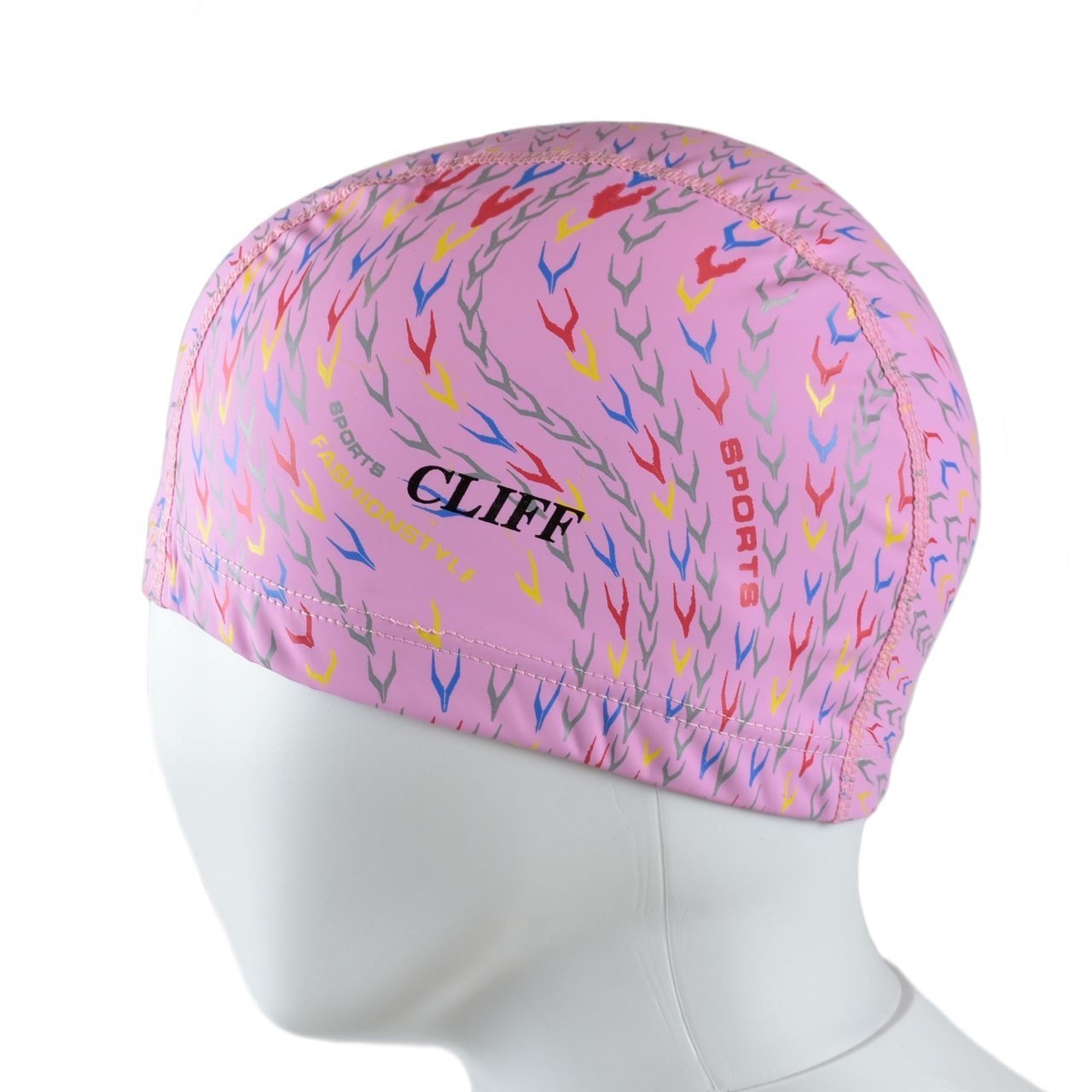 Шапочка для плавания CLIFF силиконовая с лайкрой 114-2, принт, розовая