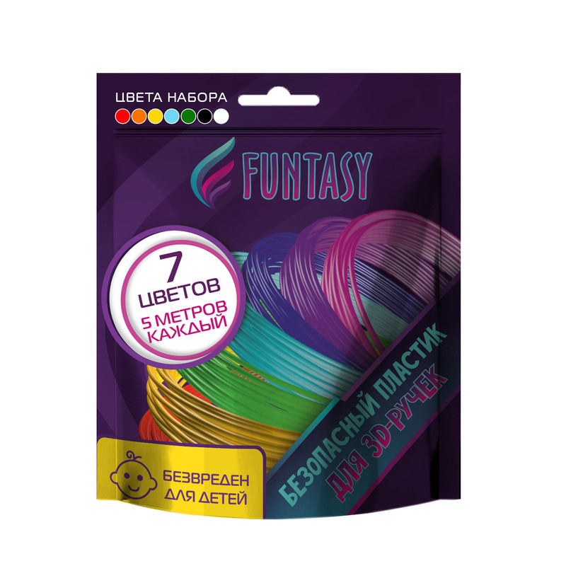 Пластик для 3D ручки Funtasy, 7 цветов по 10 метров PLA-SET-7-10-1