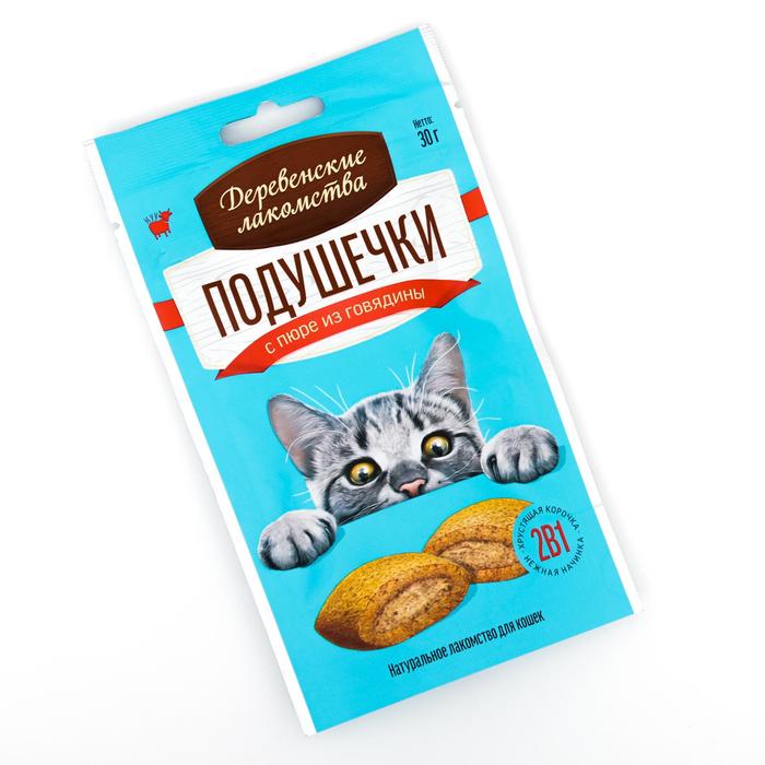 

Лакомство для кошек Деревенские лакомства, Подушечки с пюре, говядина, 2шт по 30г