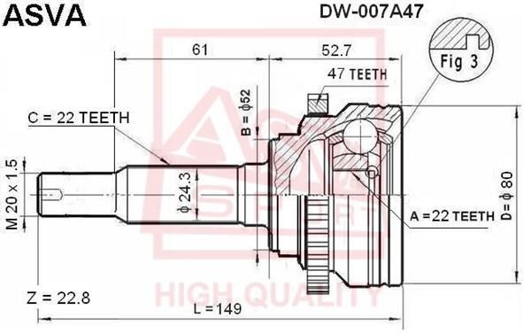 

ASVA ШРУС наружный 22x52x22 ASVA DW007A47