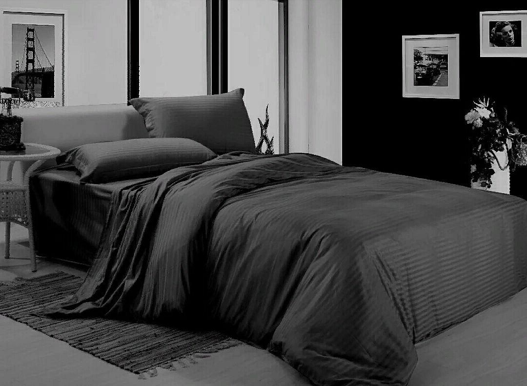 

Постельное бельё Maktex из страйп-сатина семейное Графит 1х1 с наволочками 50х70, из страйп сатина семейное на резинке 160х200х30 50х70