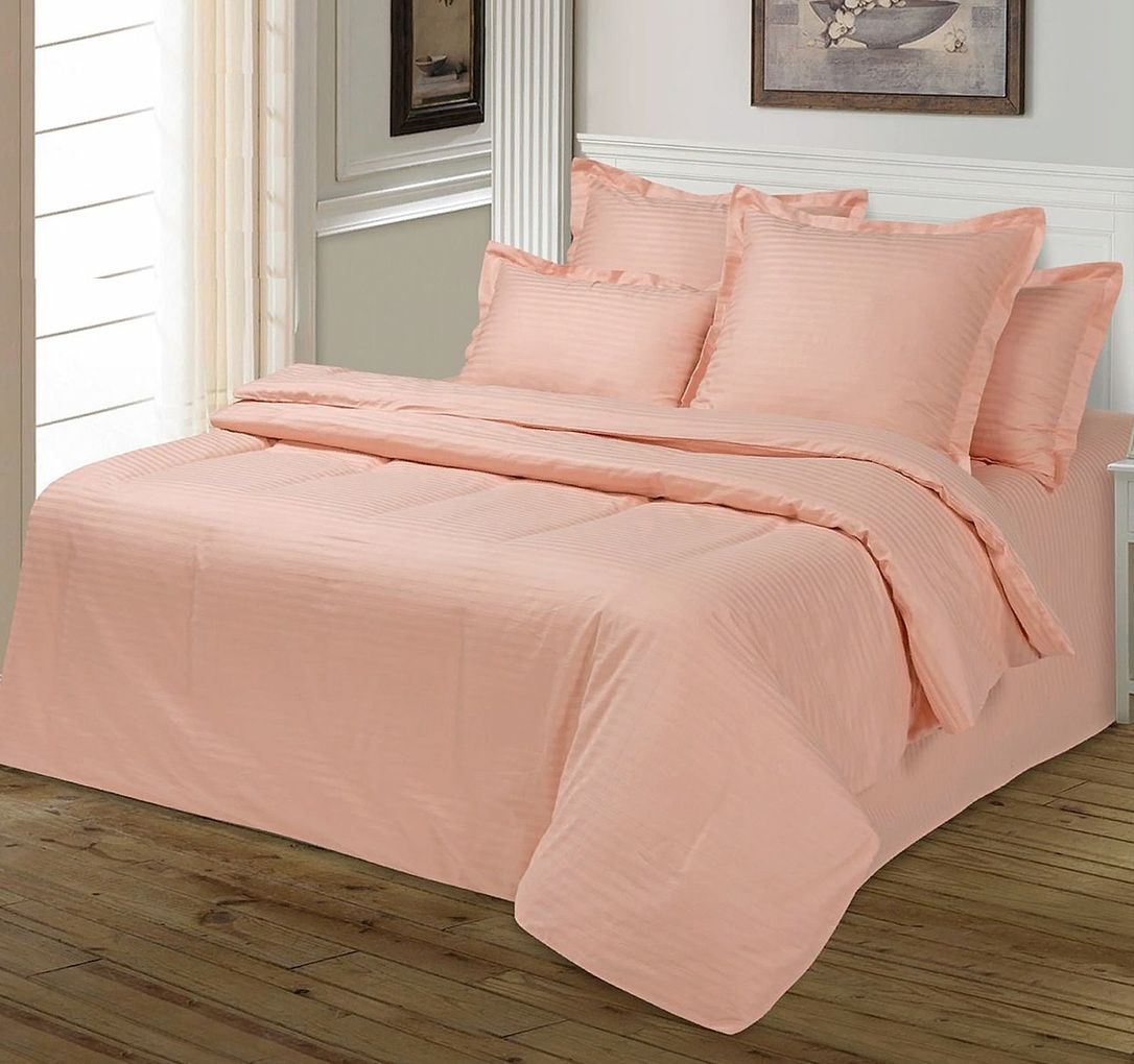 

Постельное бельё Maktex из страйп-сатина 2 спальное Персик 1х1 с наволочками 50х70, из страйп сатина 2 спальное на резинке 140х200х30 50х70